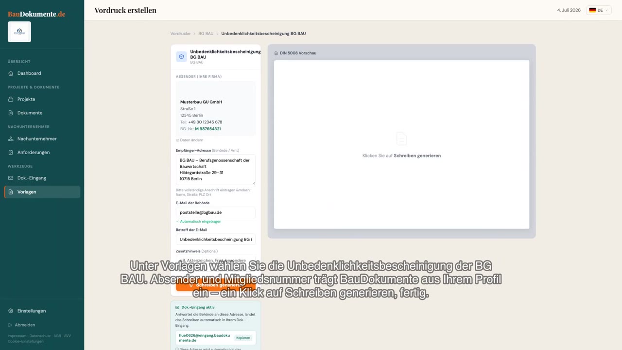 BG BAU Unbedenklichkeitsbescheinigung anfordern – in 2 Minuten – Vorschaubild